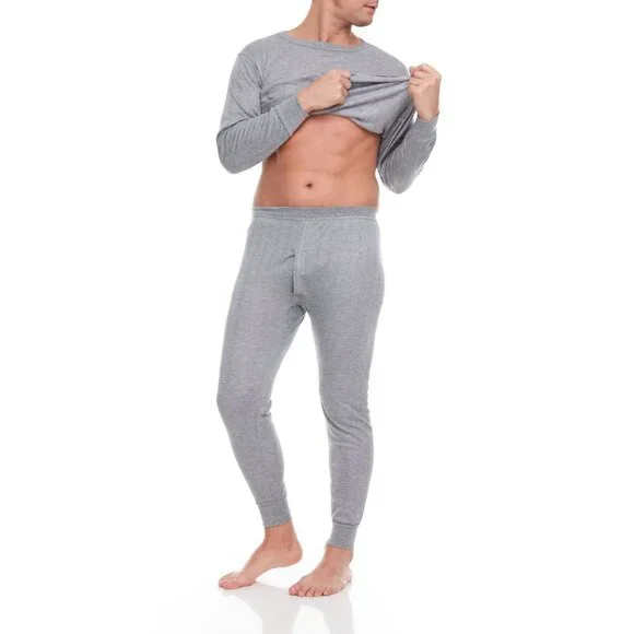 Thermal Underwear Men Light Gray Cotton Fleece Lined Long Johns Winter Baselayer - Picture 5 of 6